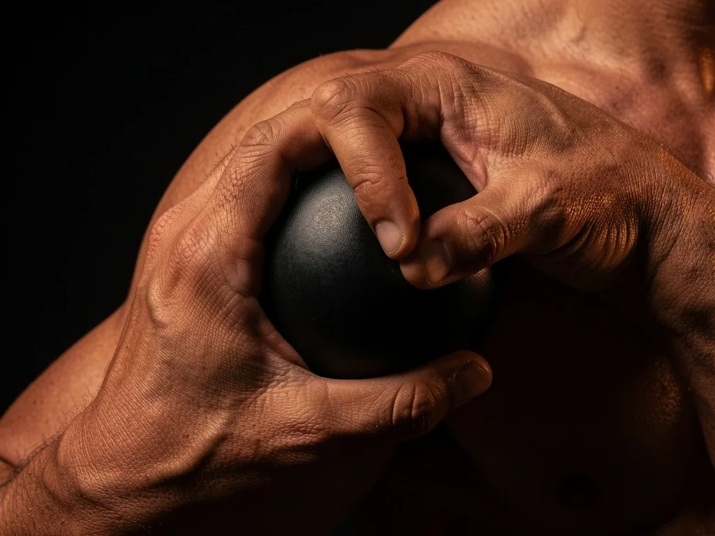 Massage ball being used on shoulder muscle